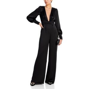 NWT Ramy Brook Womens Madelane Plunging Bishop Sleeve Wide Leg Jumpsuit NEW 12
